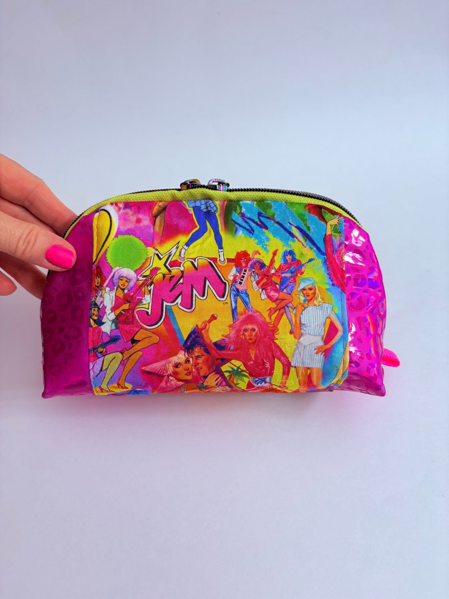 JEM mashup neon pink leopard holographic pouch