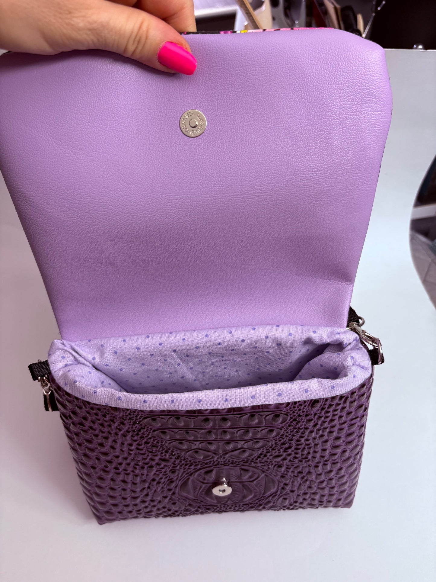 Jem and the hooograms purple 3D embossed croc crossbody flap bag