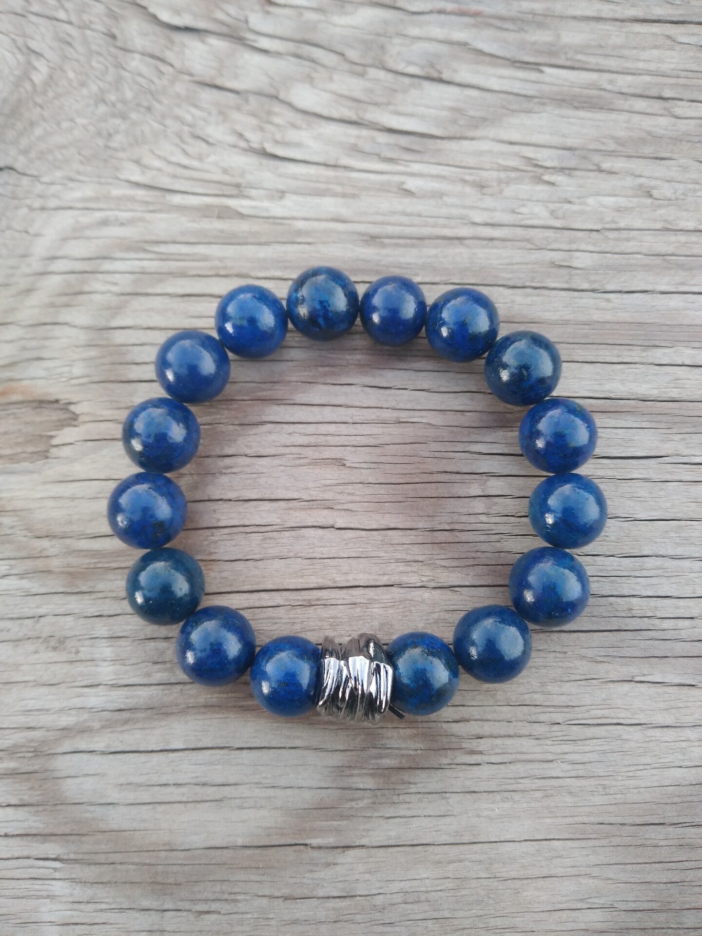 8 Inch 12MM Lapis Lazuli Beaded with Spacer Stretch Bracelet Mens