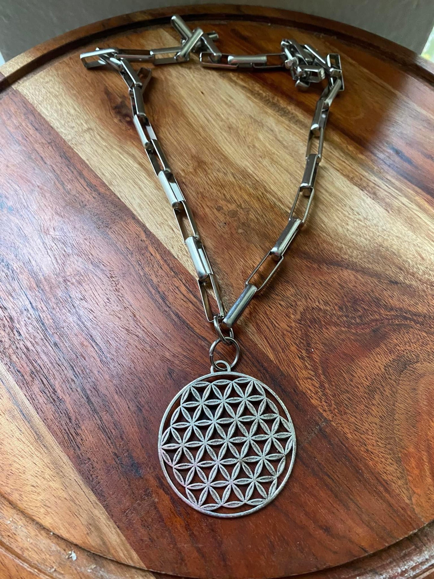 FLOWER OF LIFE ON BIKER CHAIN NECKLACE