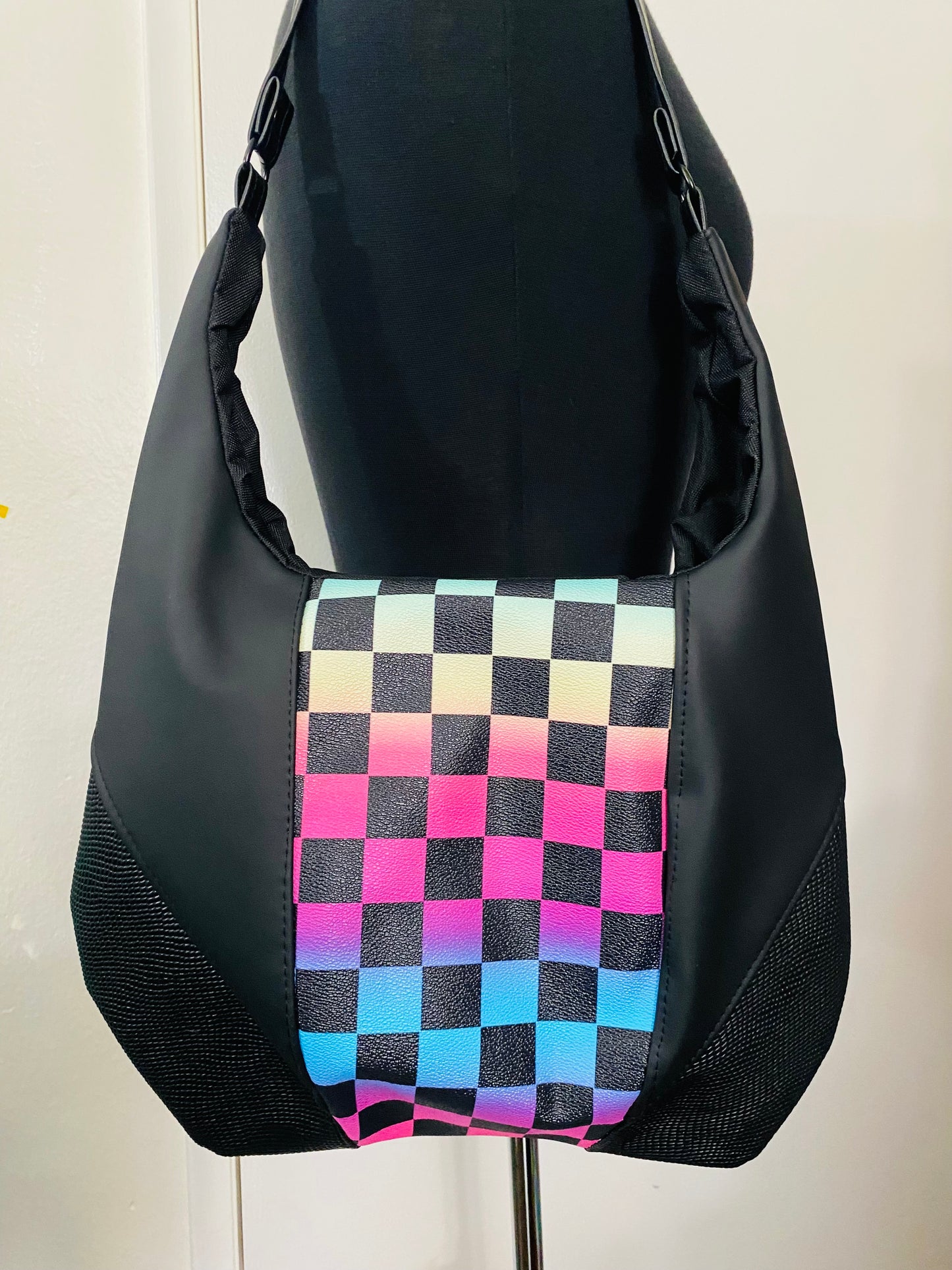 80’s ombré rainbow checkered HOBO SLOUCH TOTE