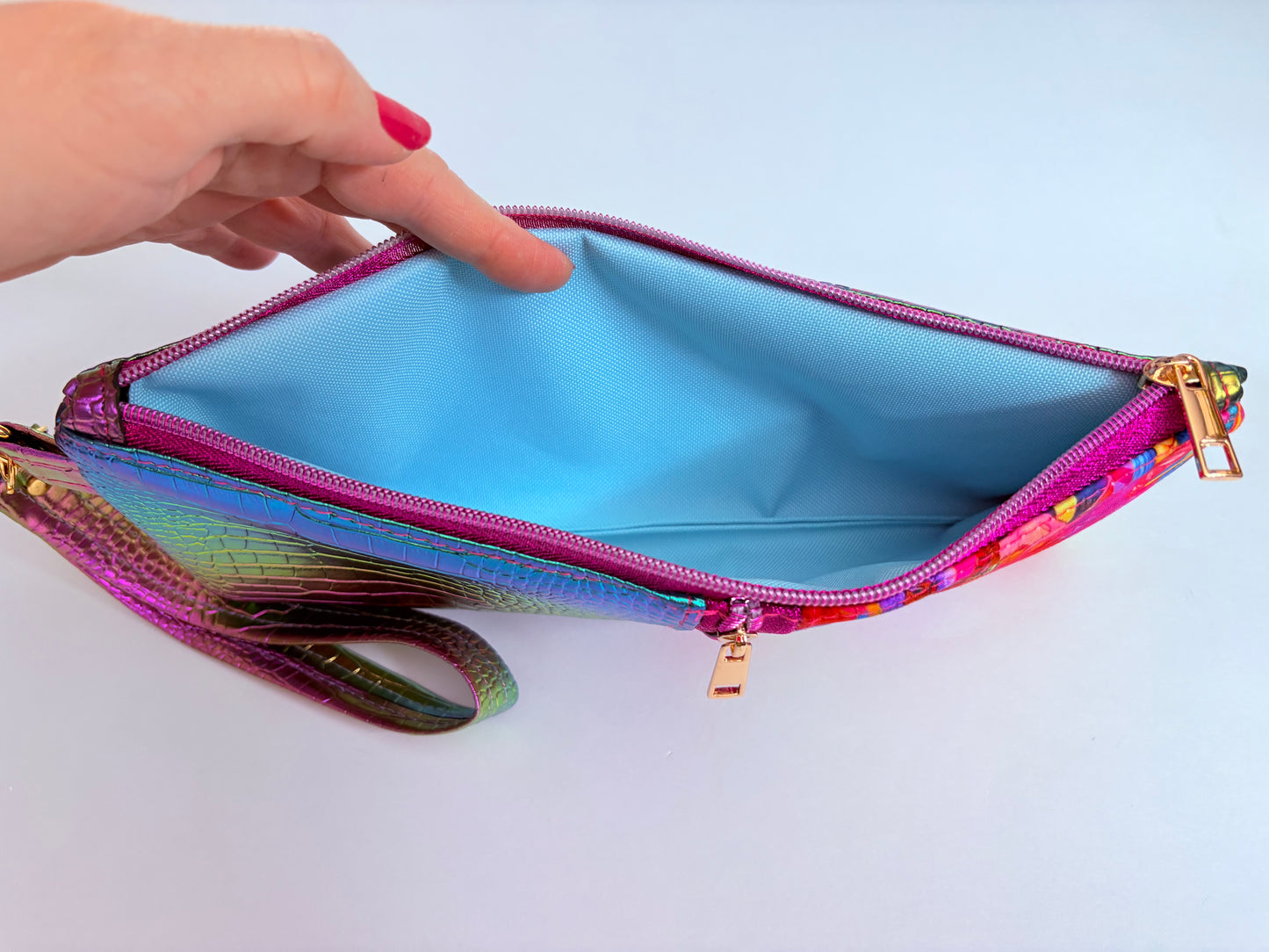 Jem and the holograms Metallic croc wristlet clutch with strap