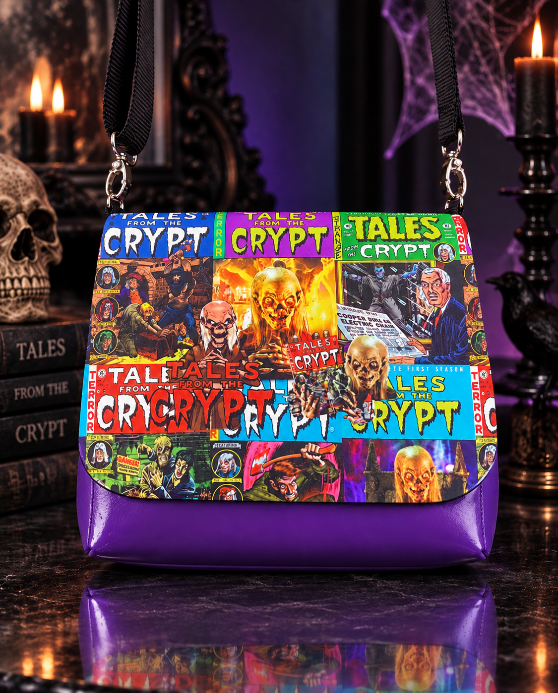 Tales from the crypt flap crossbody bag