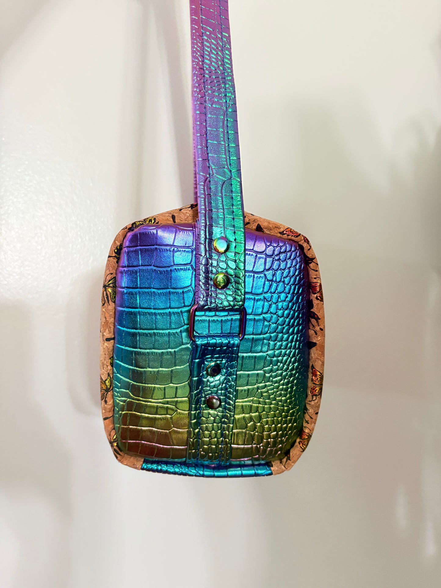 Butterfly cork metallic mini duffle shoulder bag
