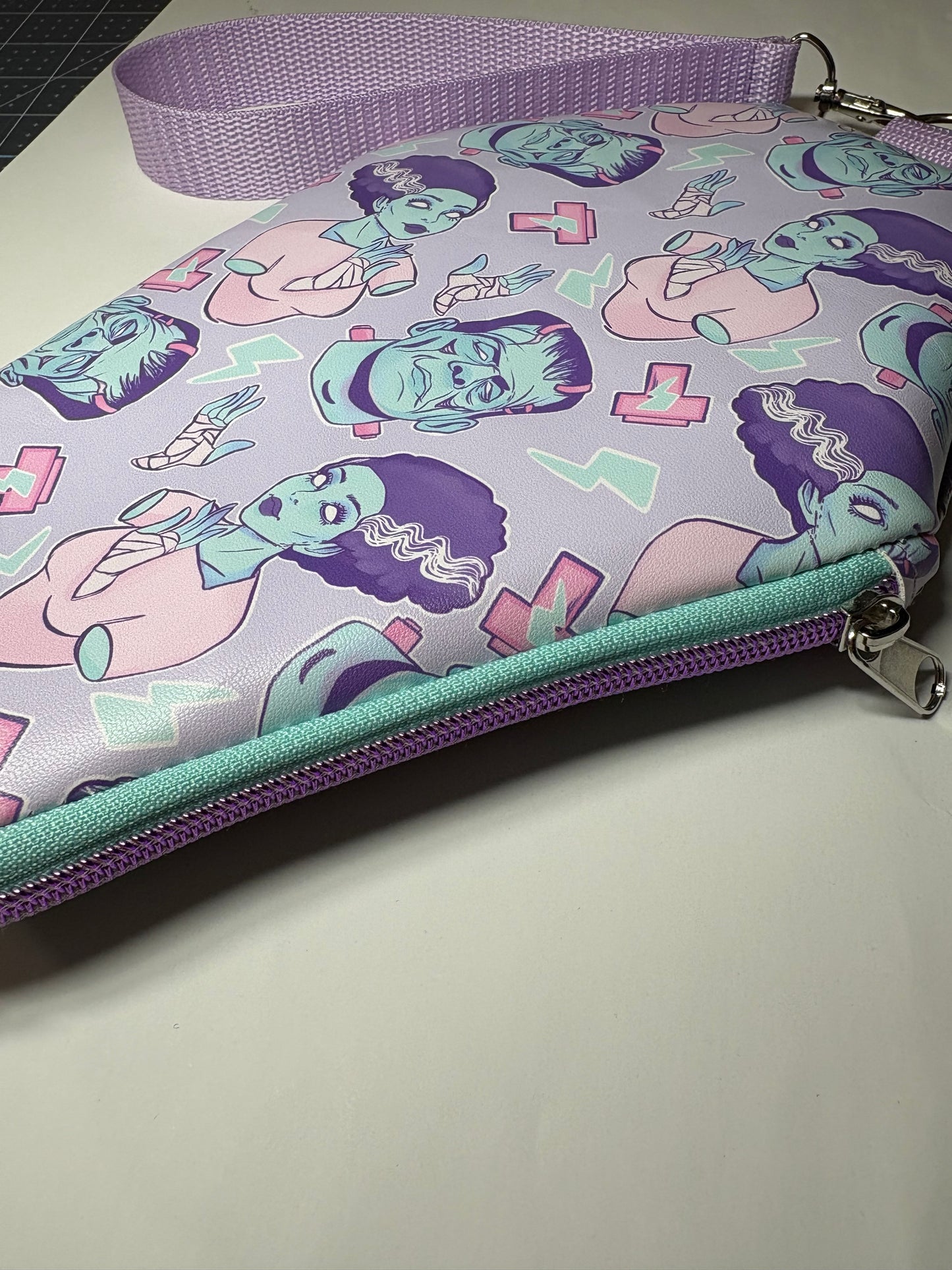 Pastel Frankensteins and bride coffin wristlet
