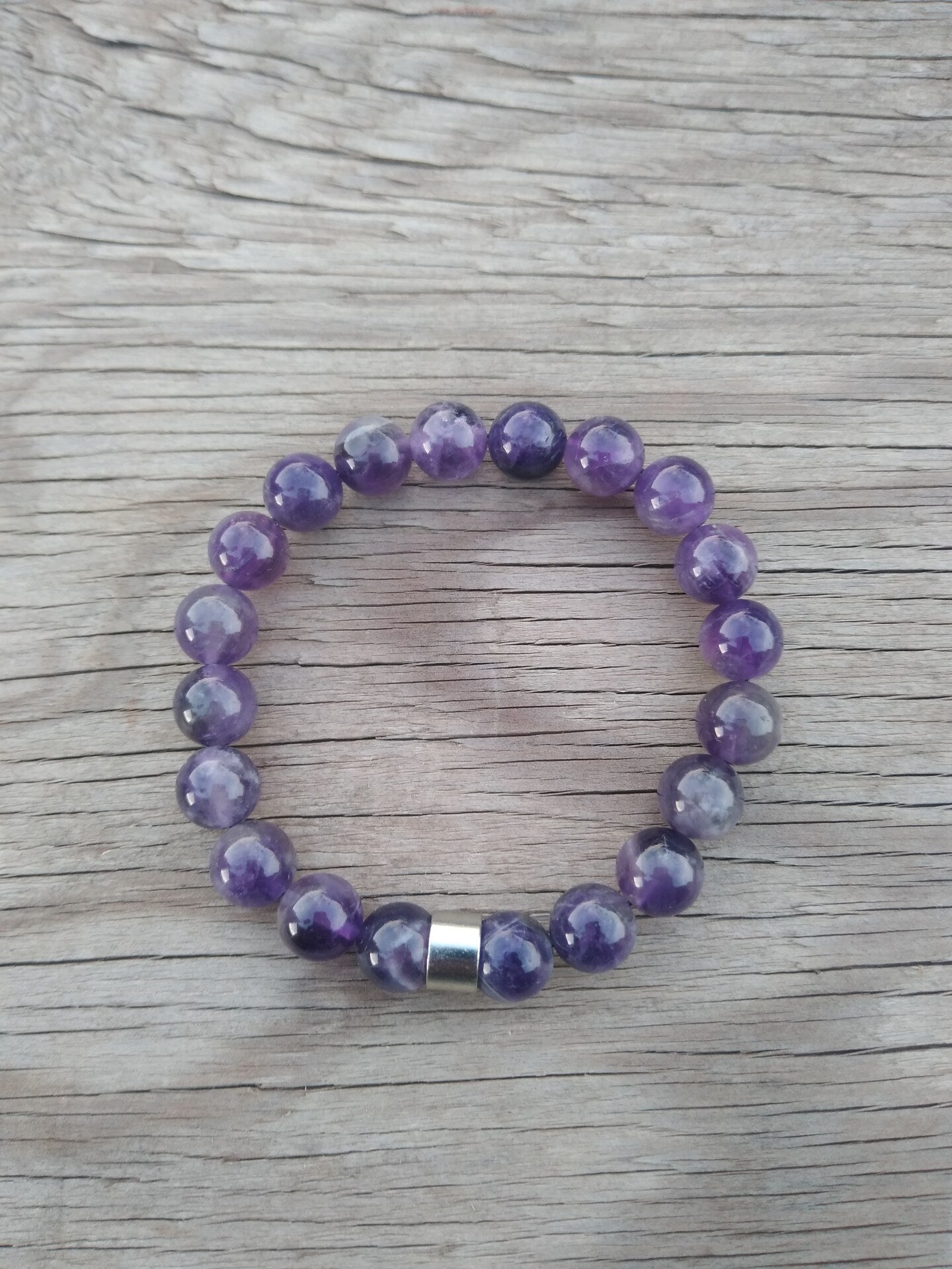 8 Inch 10MM Purple Amethyst Beaded Stretch Bracelet with Spacer Mens