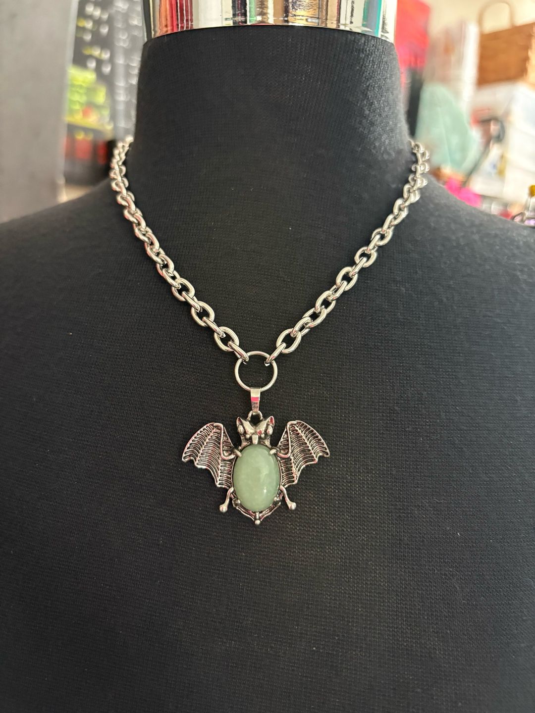 Aventurine bat necklace