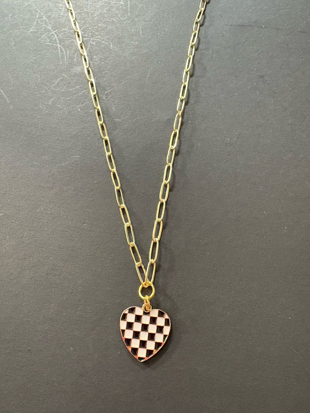 Checkered heart on 14k chain