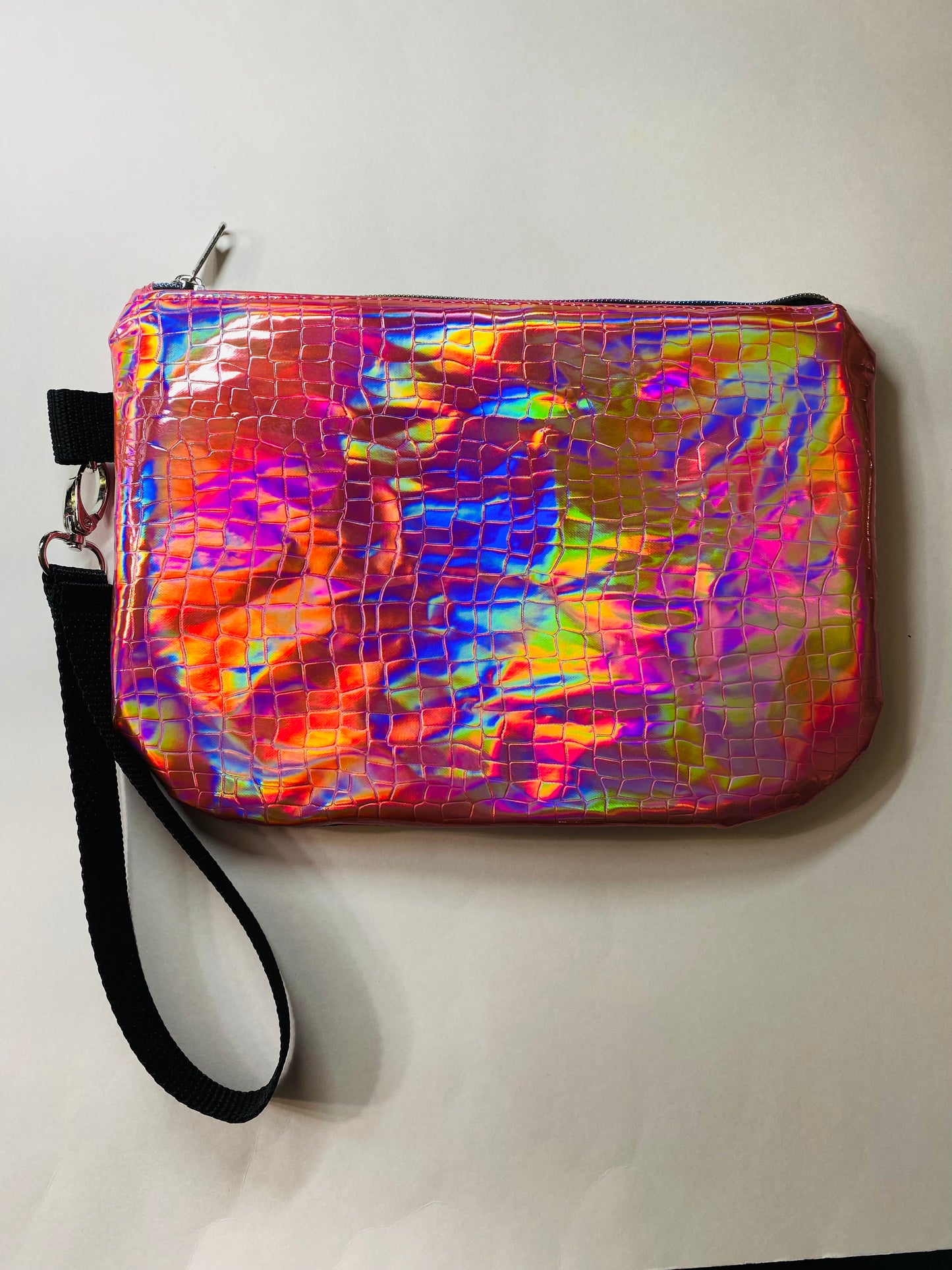 PINK HOLOGRAPHIC JEM WRISTLET CLUTCH POUCH