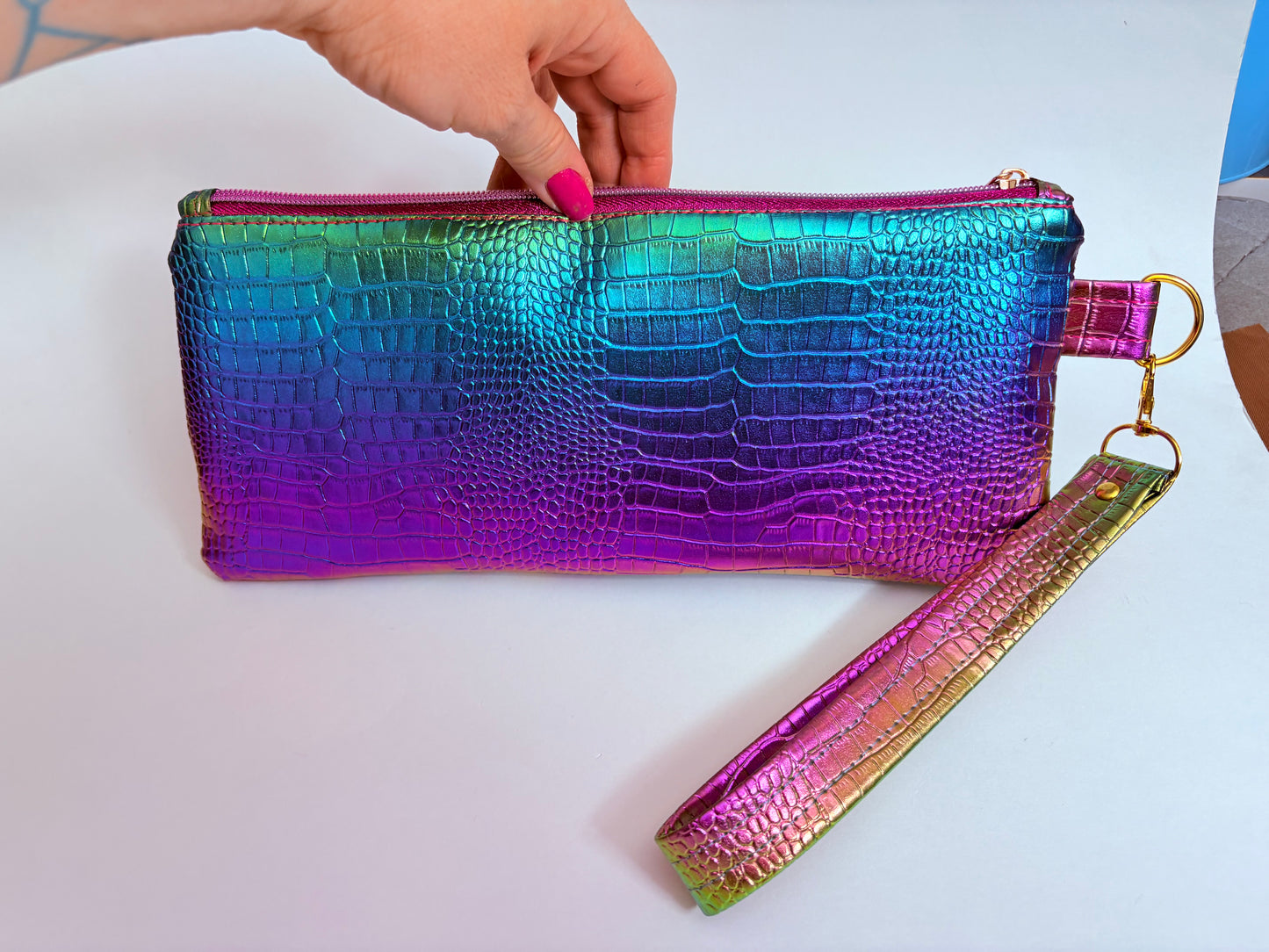 Jem and the holograms Metallic croc wristlet clutch with strap