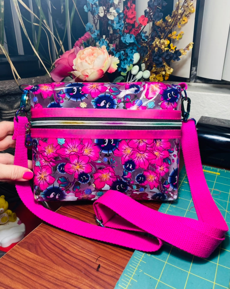 Clear floral soots crossover bag