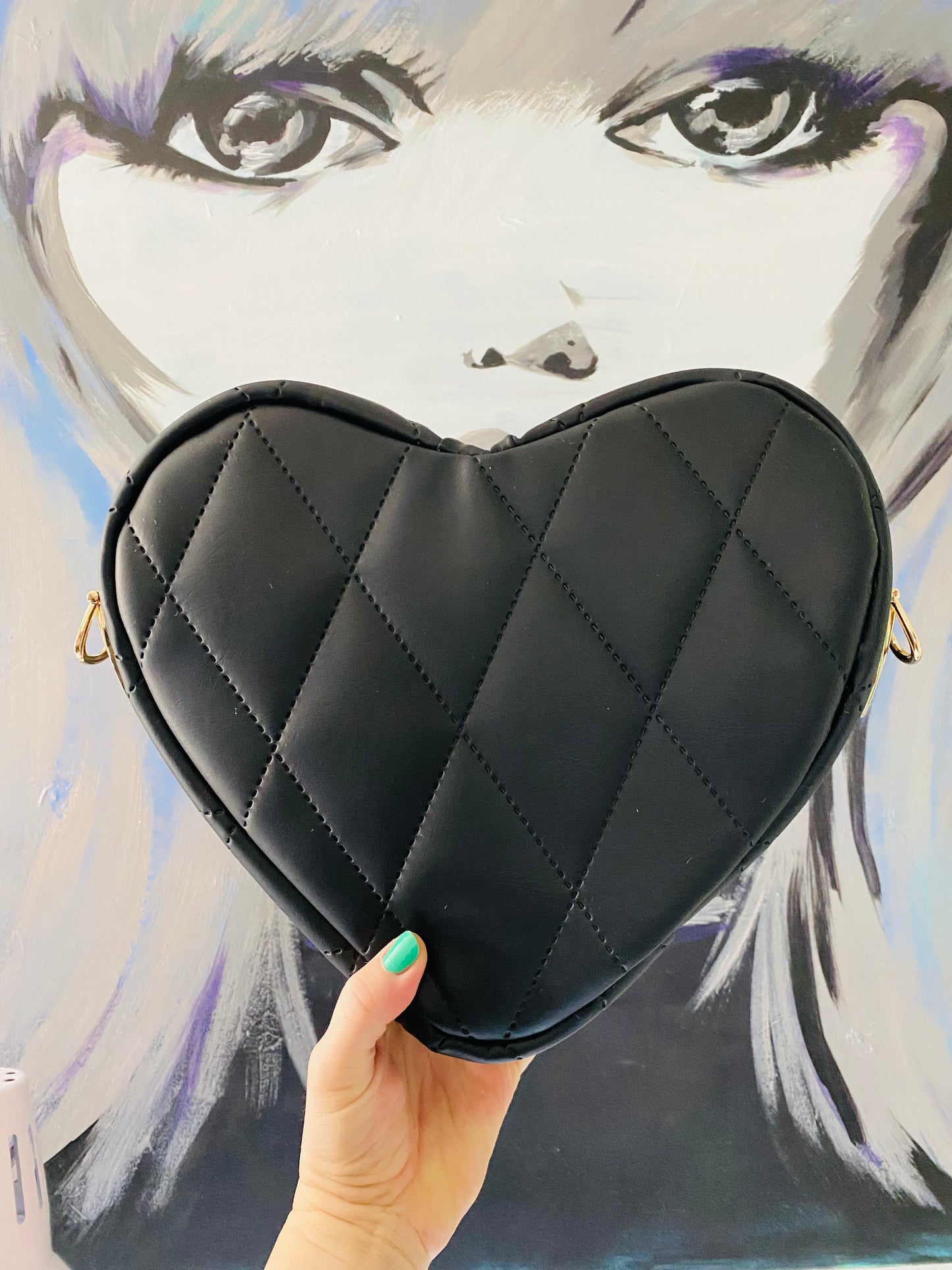 Black quilted heart bag