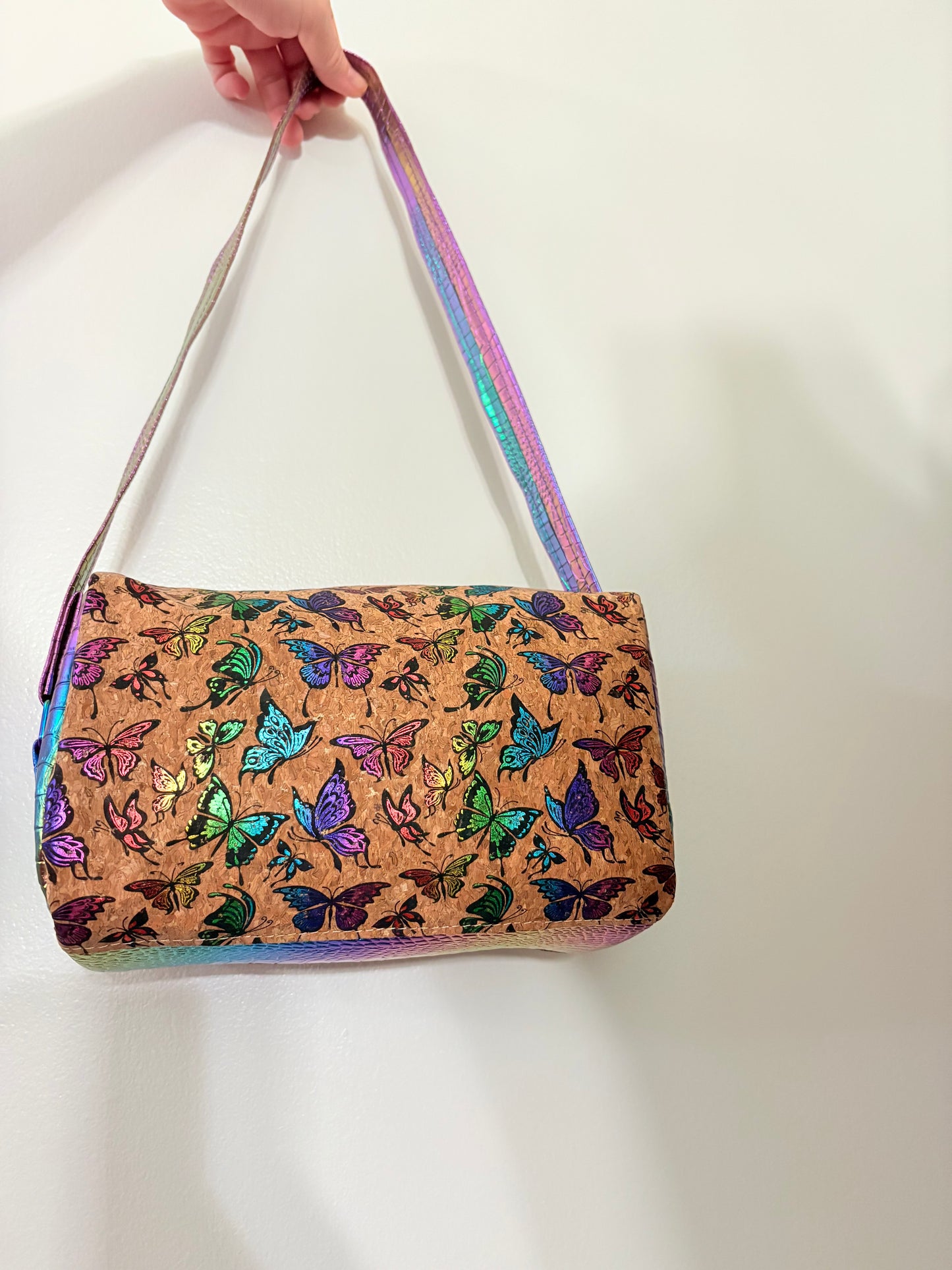 Butterfly cork metallic mini duffle shoulder bag