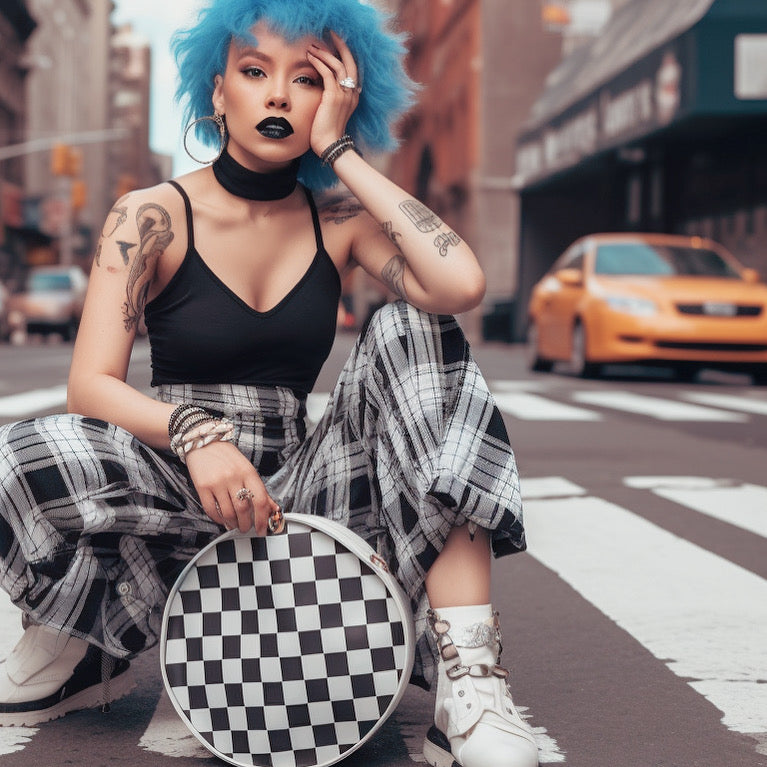 Checkered circle crossover bag