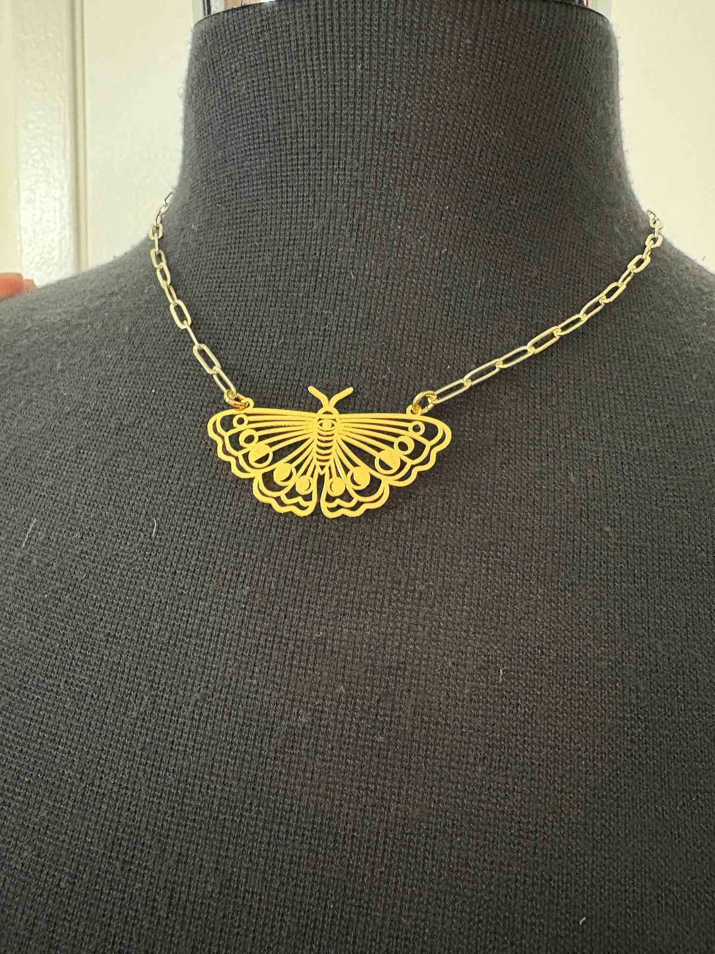 Brass moth necklace