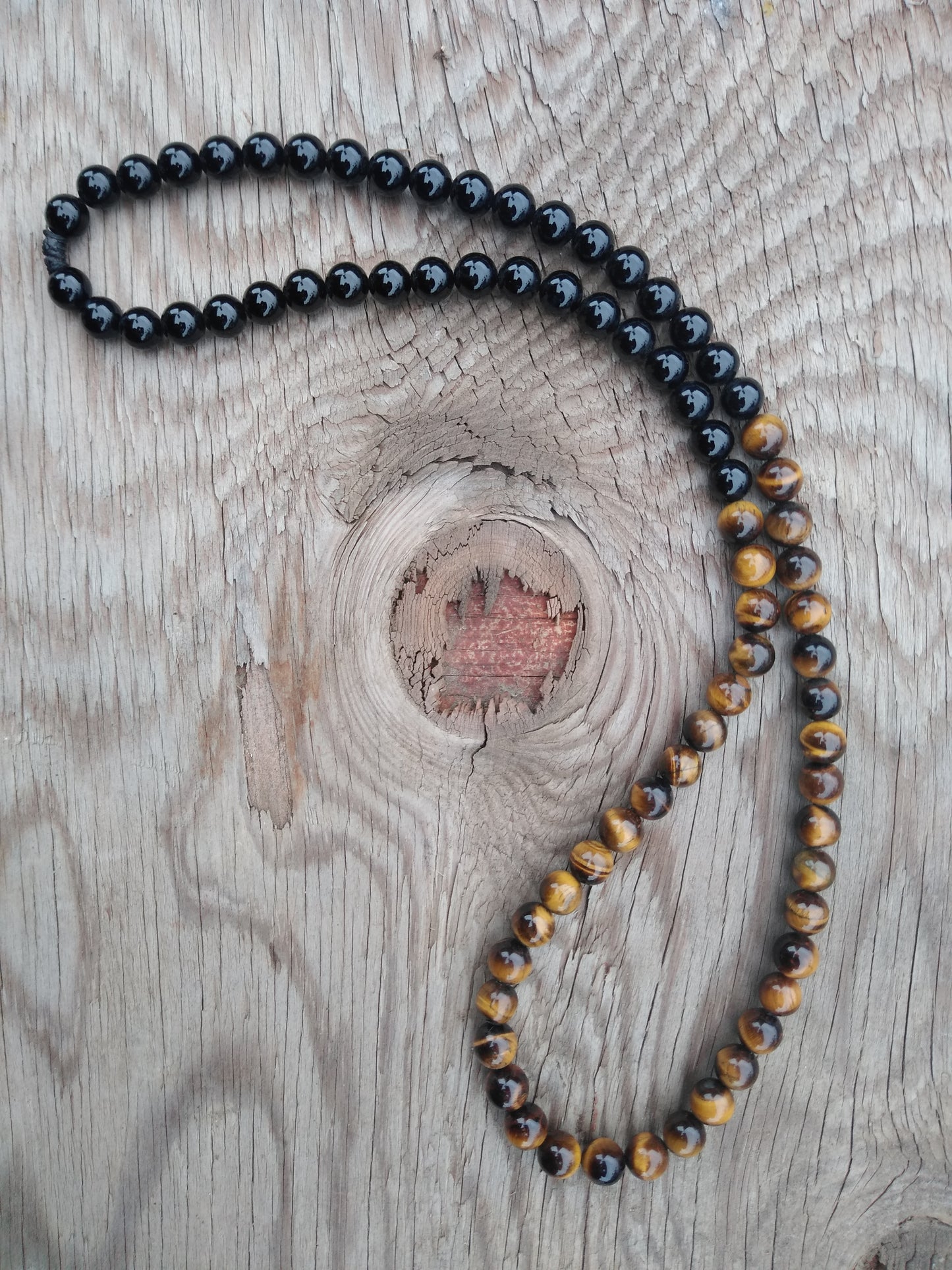 TIGER EYE & ONYX BEADED NECKLACE 50/50 STYLE
