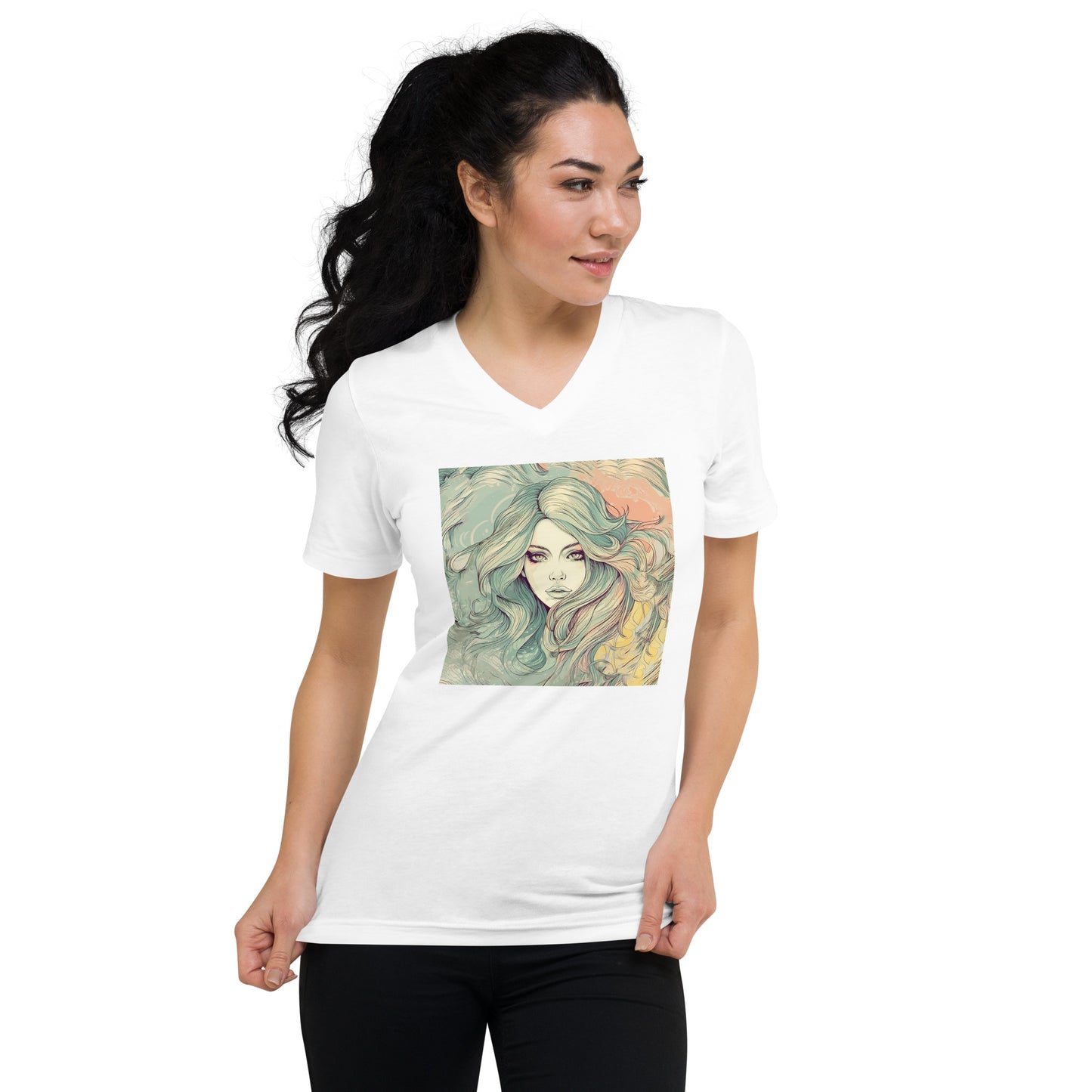 PASTEL 70's face Unisex Short Sleeve V-Neck T-Shirt