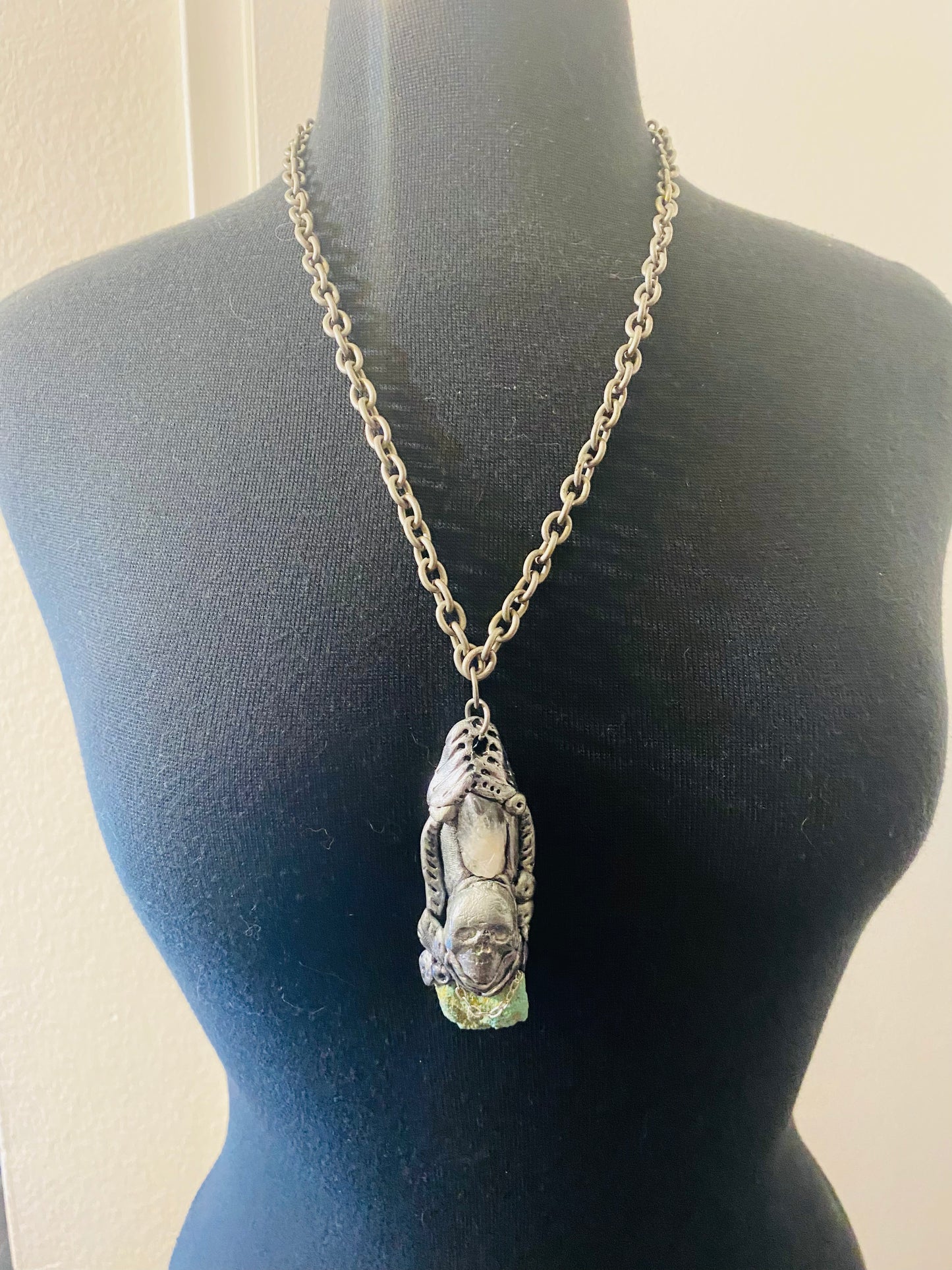 Clear quartz Pirate scull necklace