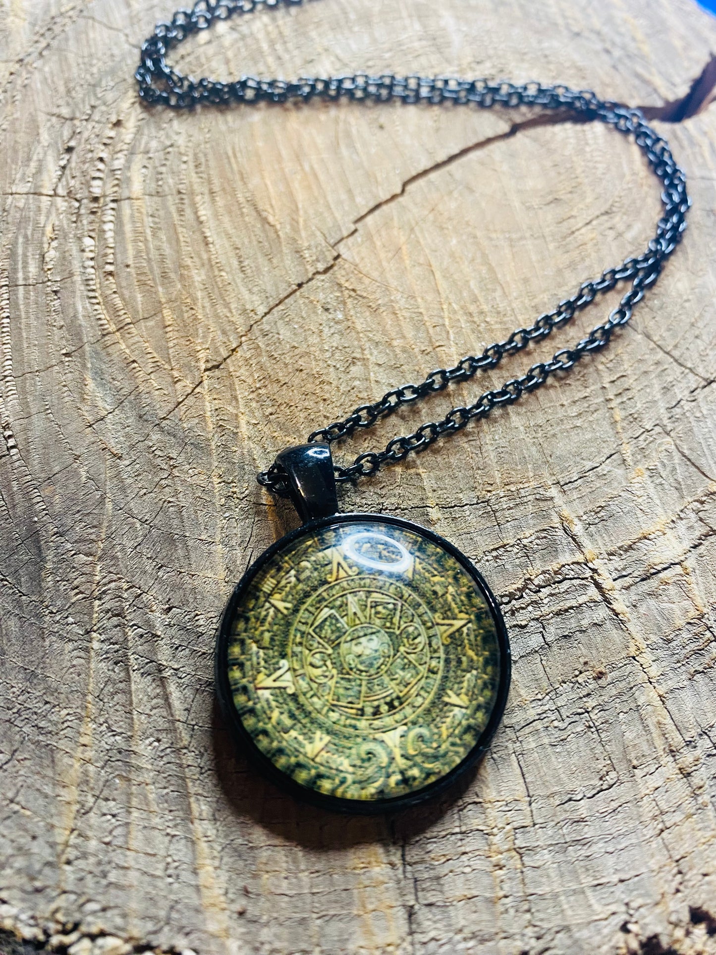 Mayan calendar resin pendant necklace