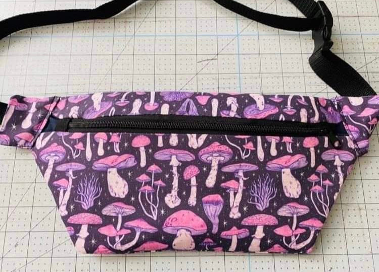 PINK AND PURPLE MUSHROOM FANNY PACK