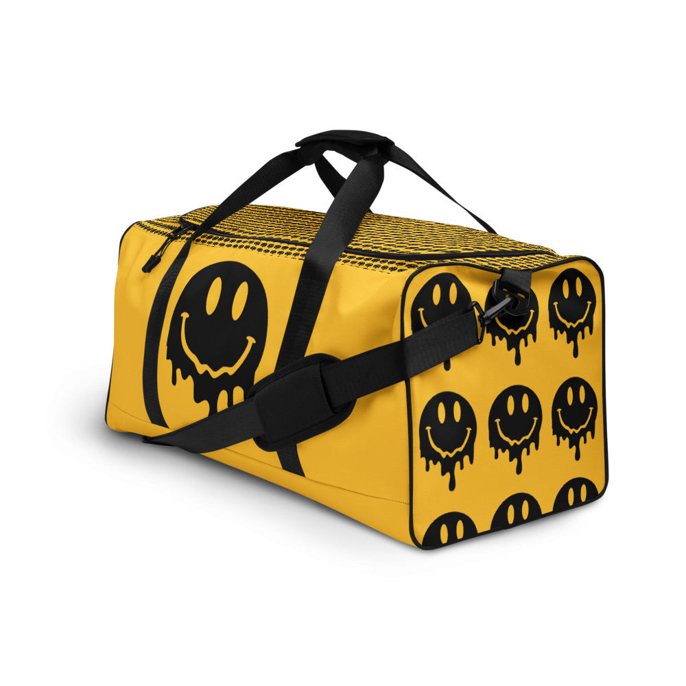 BLACK AND YELLOW MELTY SMILEY DUFFLE