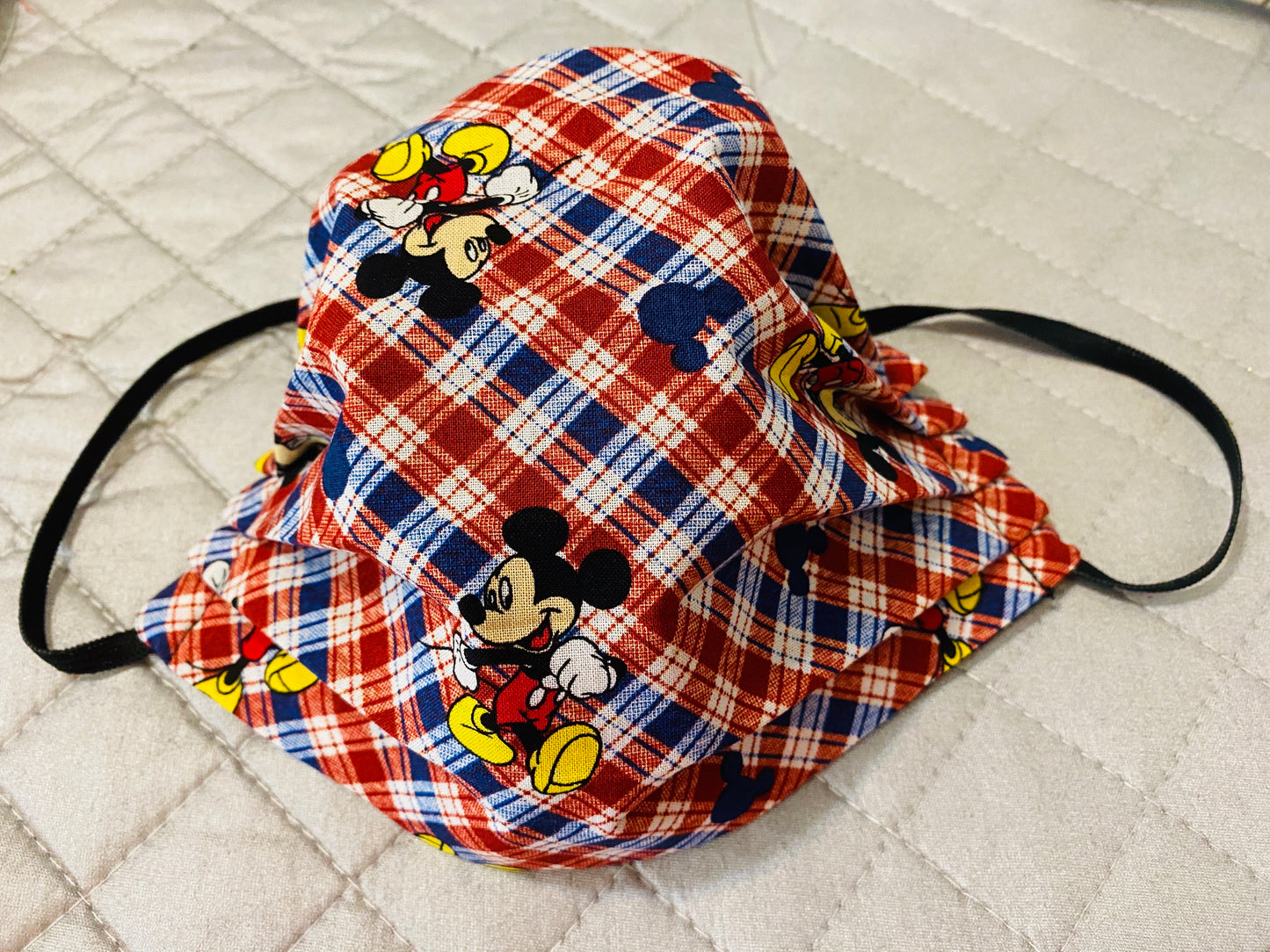 MICKEY PLAID COTTON FACE MASK WITH FILTER POCKET