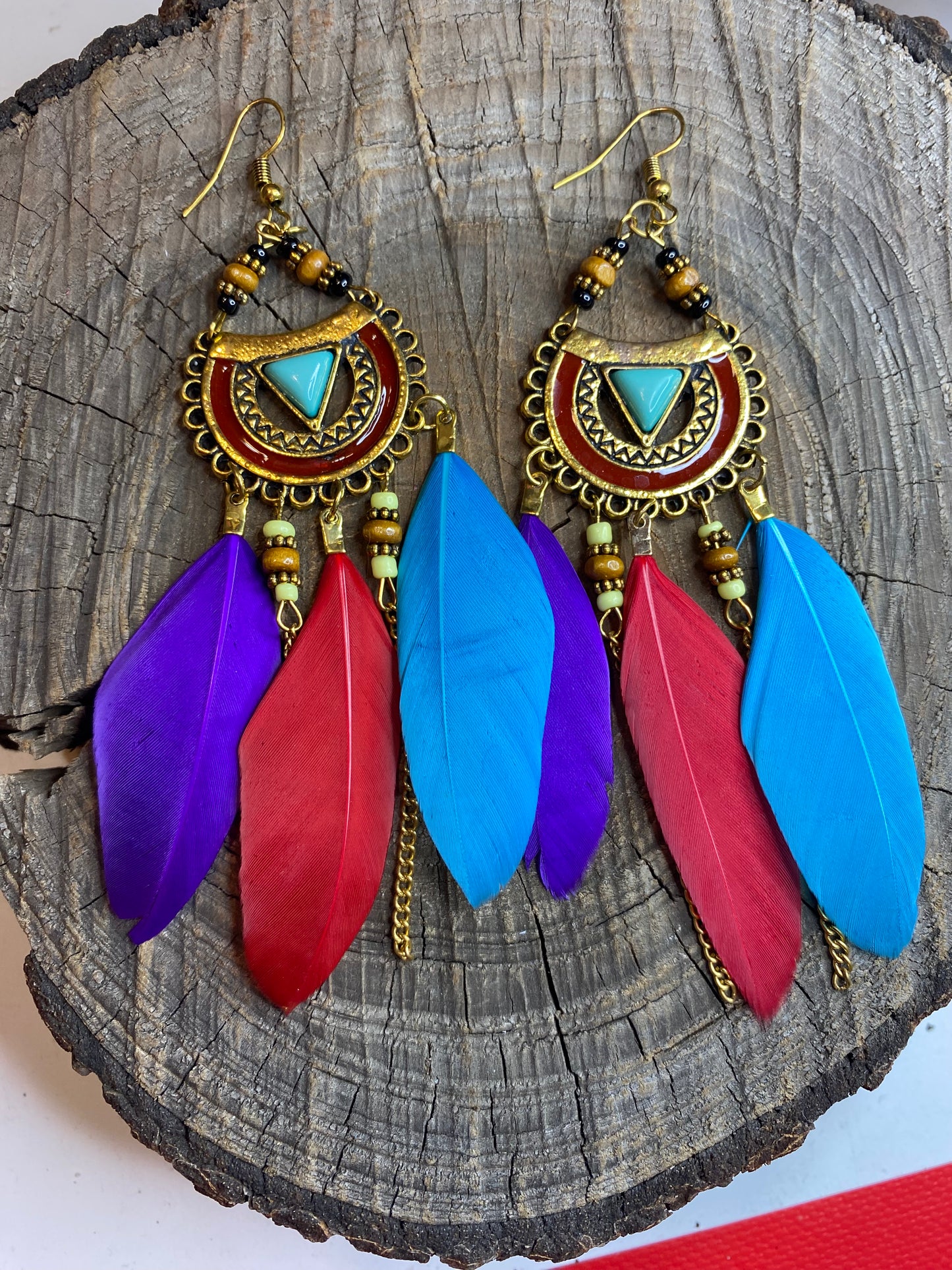 Colorful feather earrings