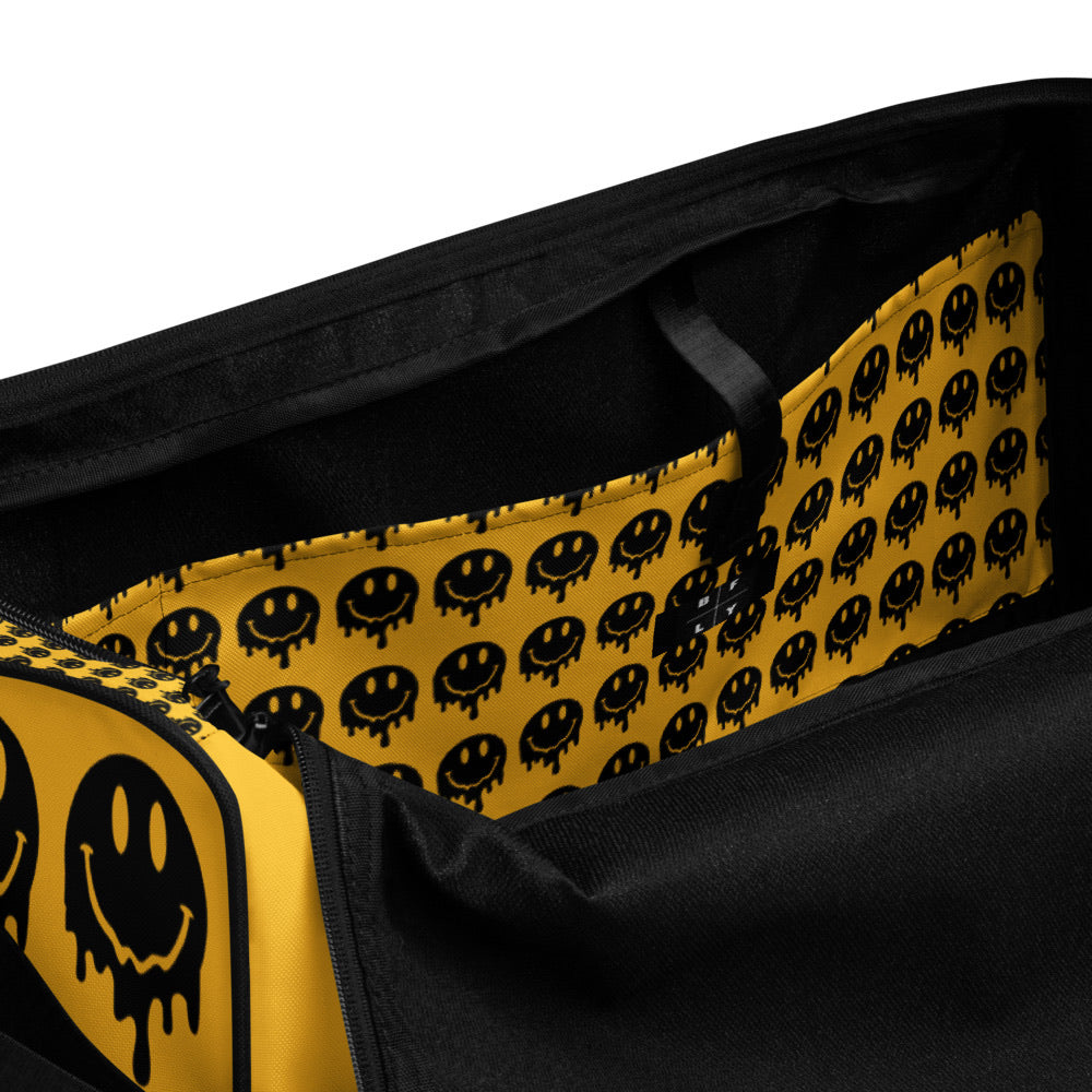 BLACK AND YELLOW MELTY SMILEY DUFFLE