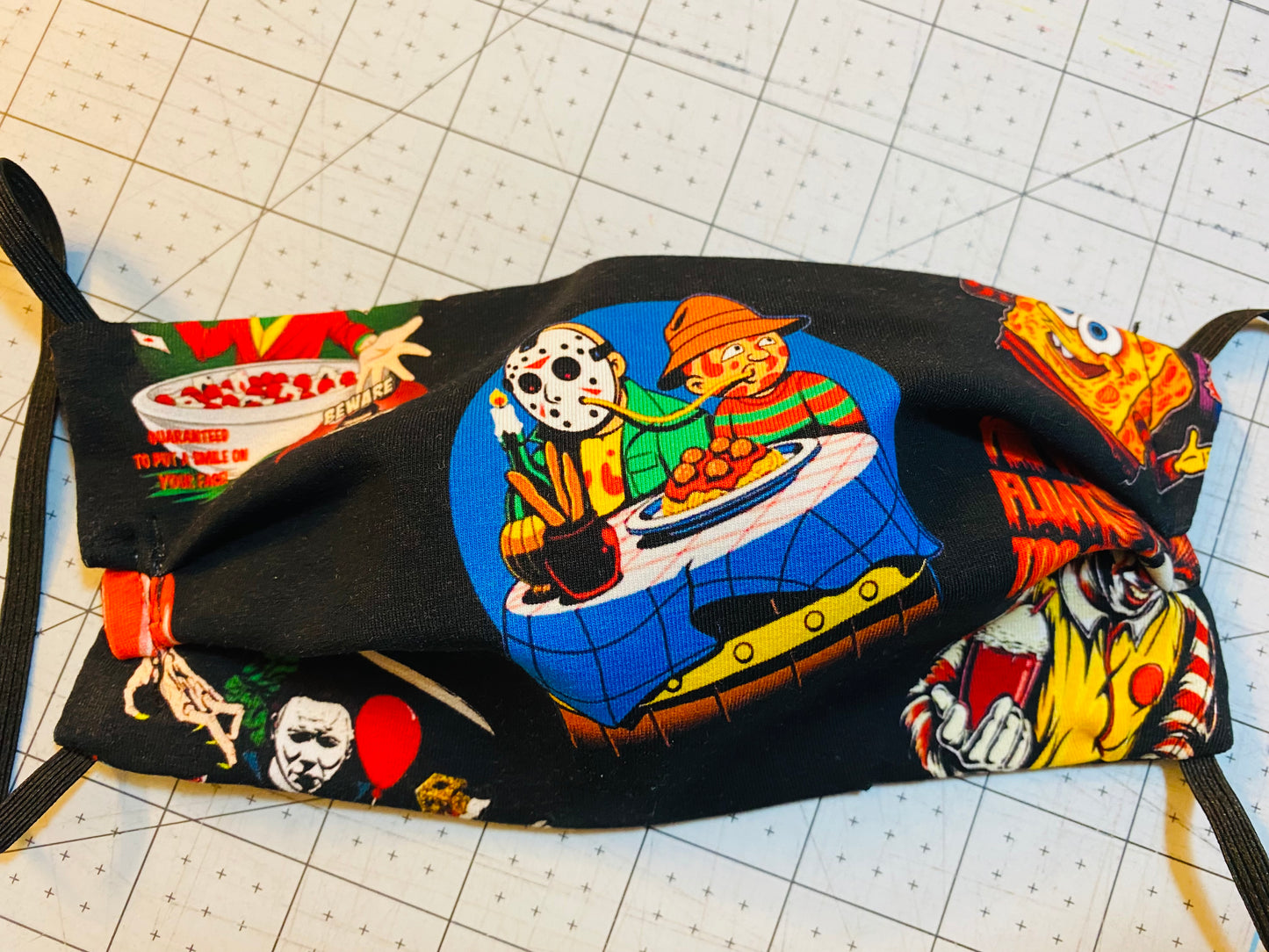 Jason and Freddy eat spaghetti mask