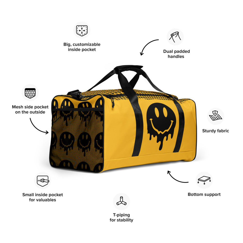 BLACK AND YELLOW MELTY SMILEY DUFFLE