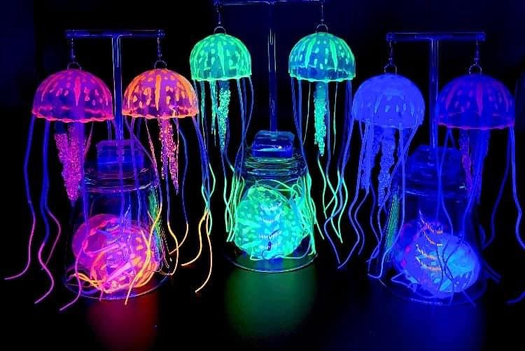 UV reactive Glow in the dark jellyfish earrings