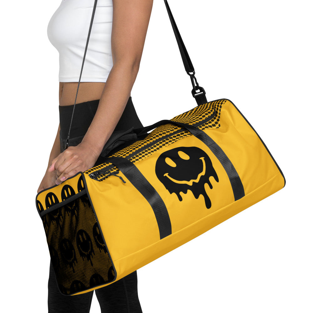 BLACK AND YELLOW MELTY SMILEY DUFFLE