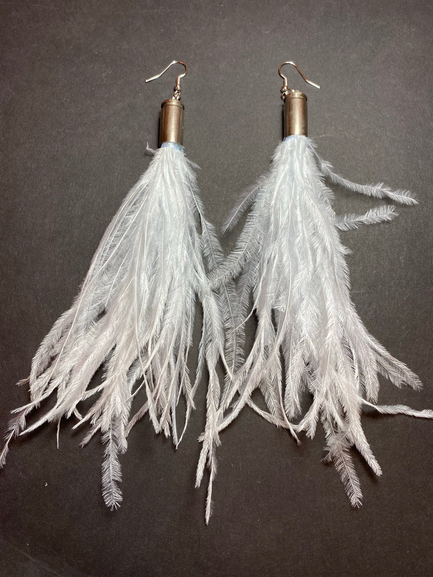 baby blue feather boho bullet gypsy ostrich earrings