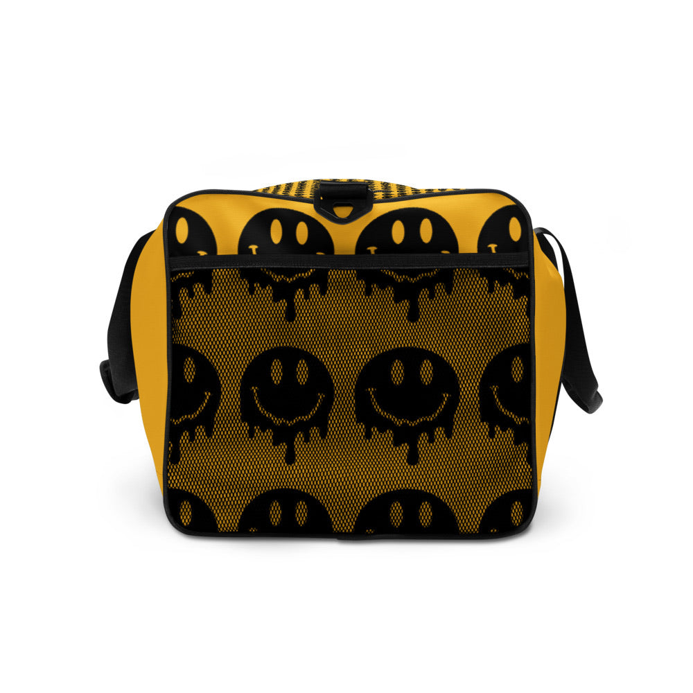 BLACK AND YELLOW MELTY SMILEY DUFFLE