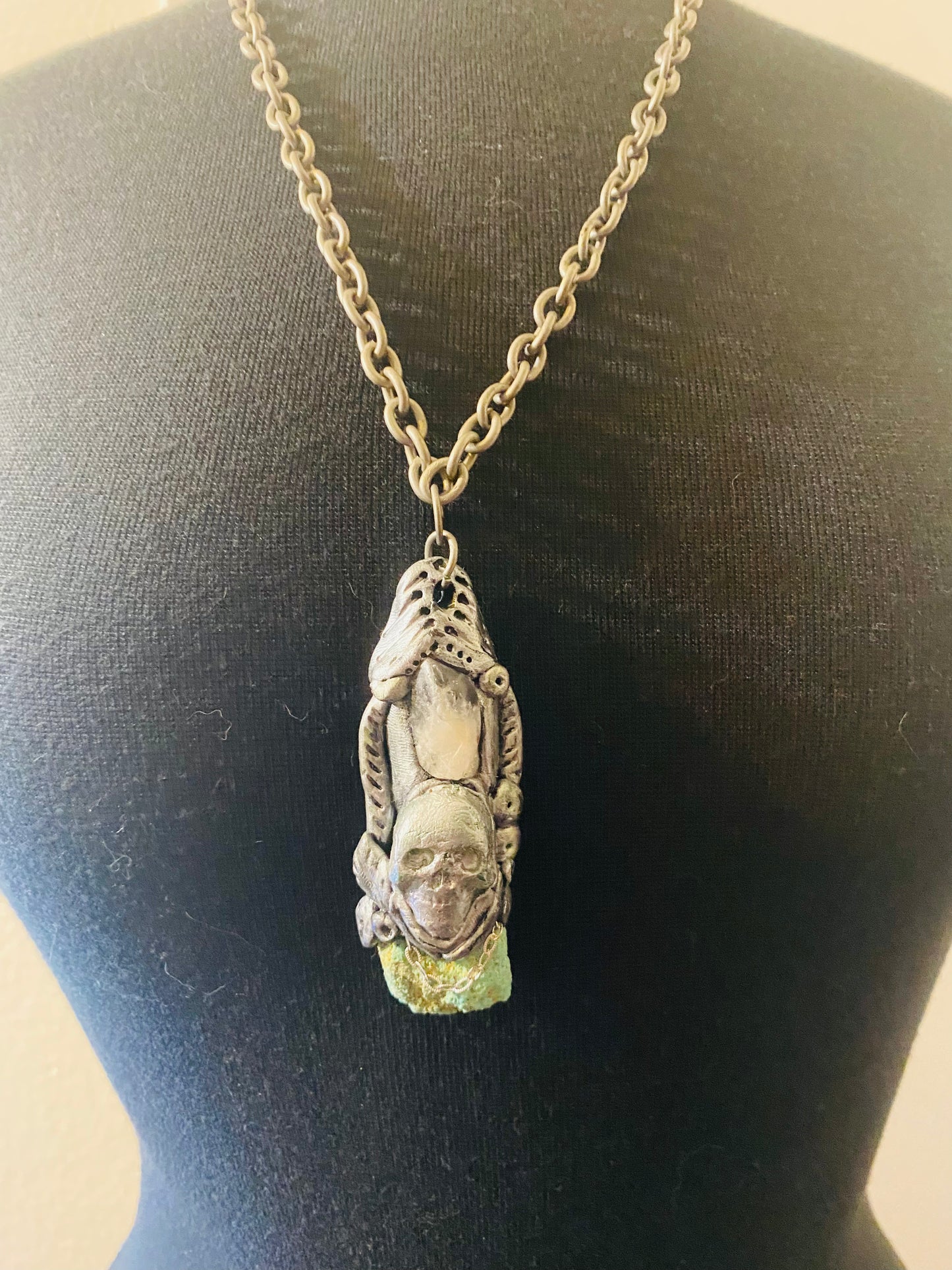 Clear quartz Pirate scull necklace
