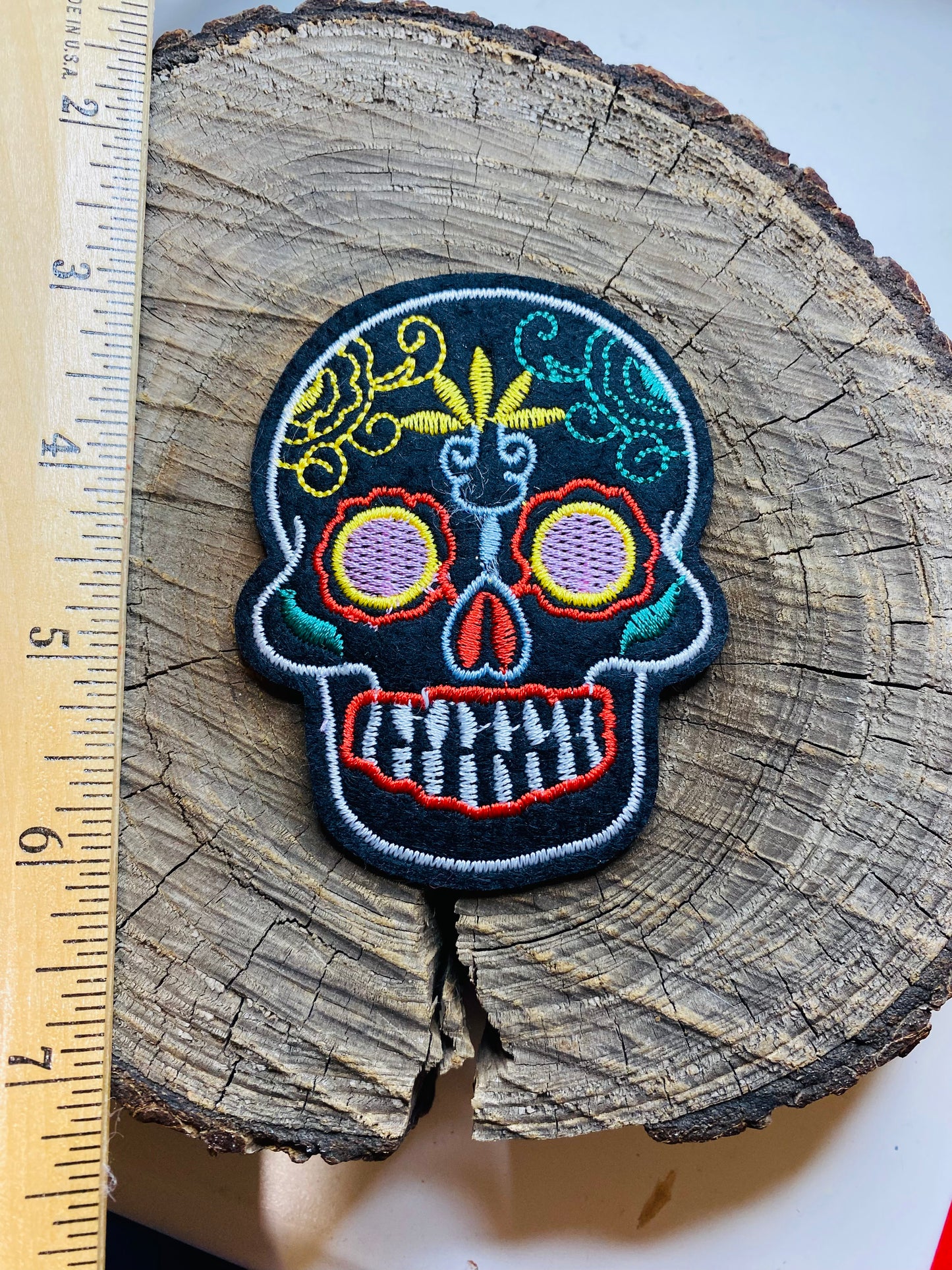 Sugar skull iron on patch