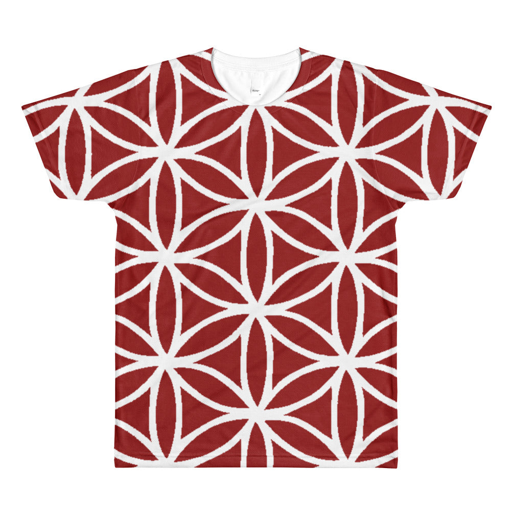 Burgundy Flower of life all over T - BFLY