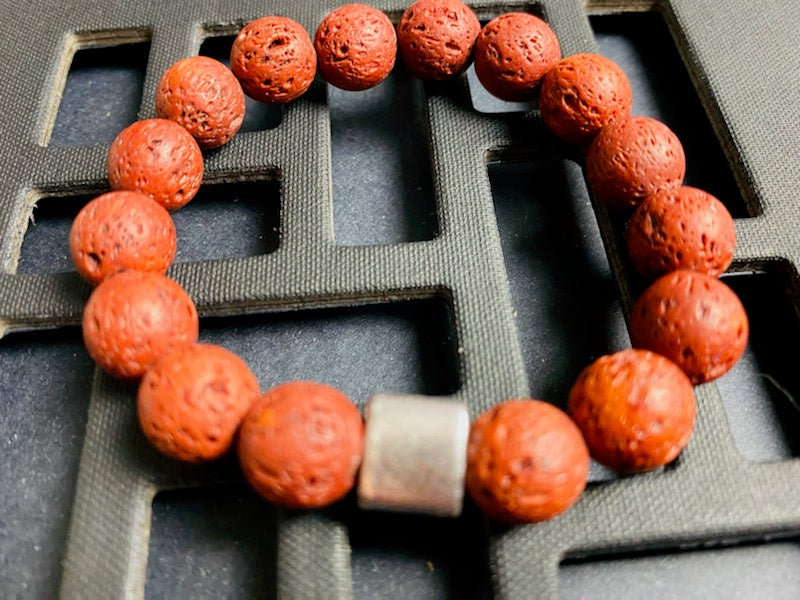 RED LAVA ROCK BEADED BRACELET