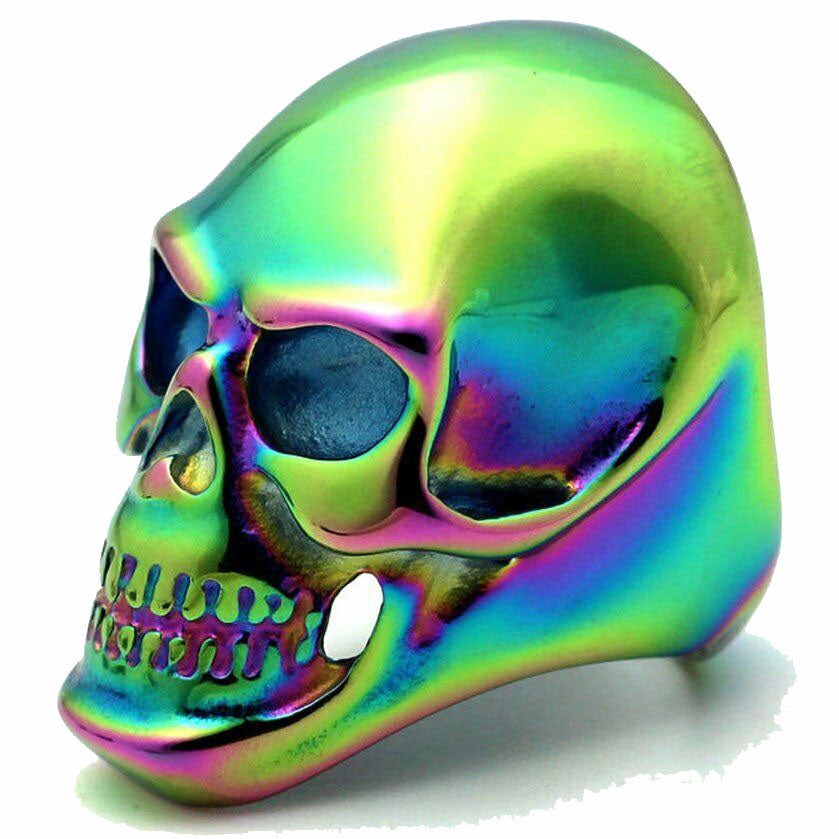 COLORFUL TITANIUM GREEN SKULL Fine Stainless Steel Ring