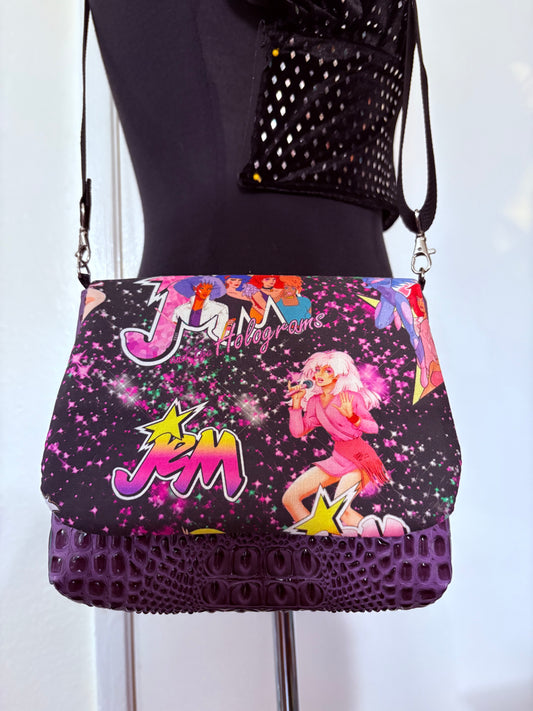 Jem and the hooograms purple 3D embossed croc crossbody flap bag