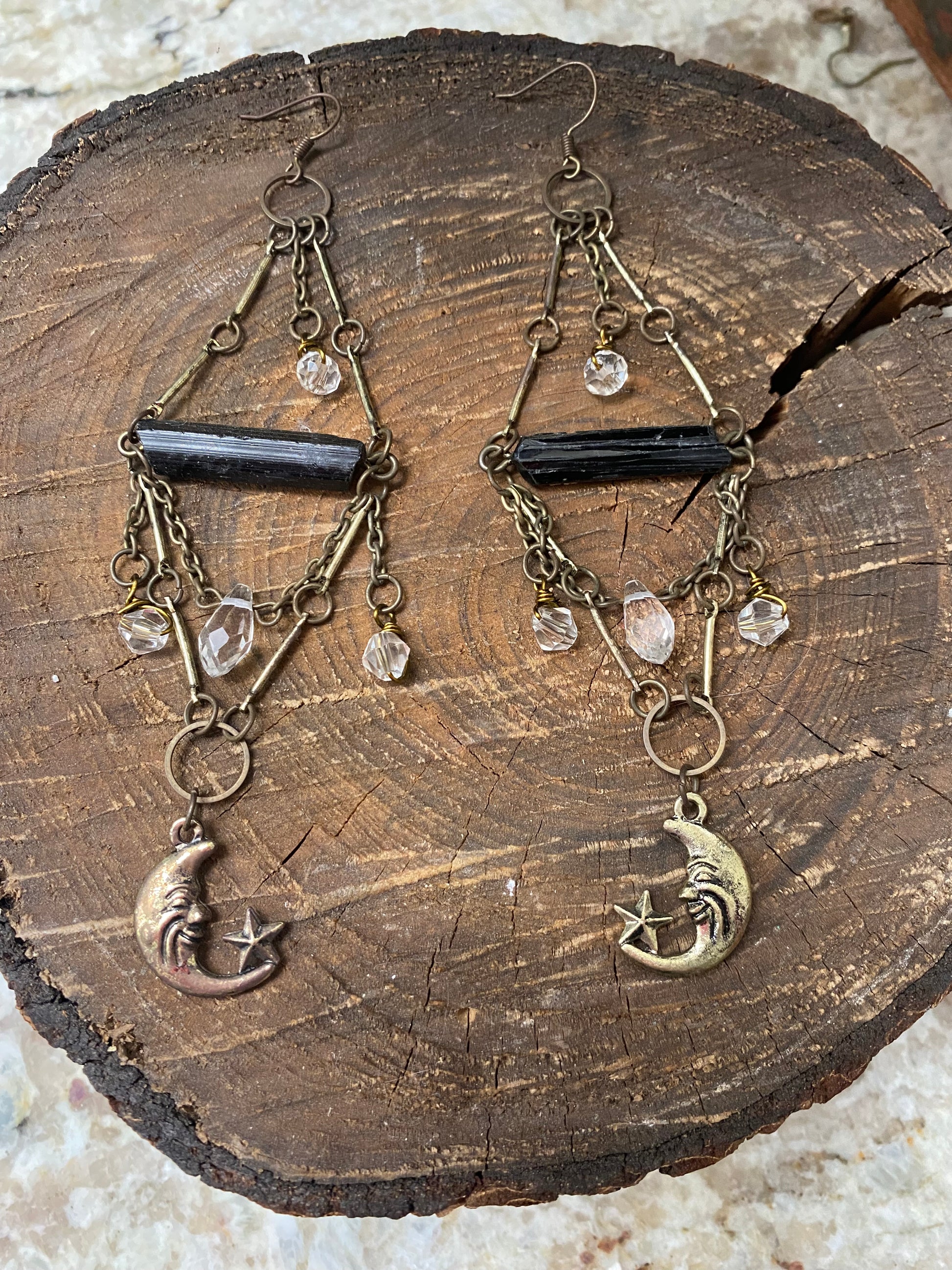 Black tourmaline boho earrings