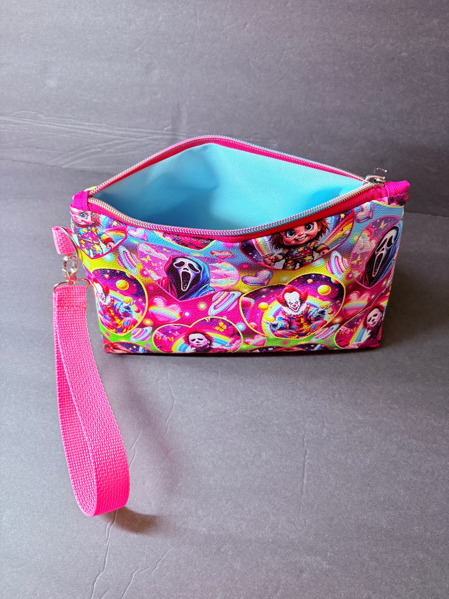 Horror friends wristlet make up pouch
