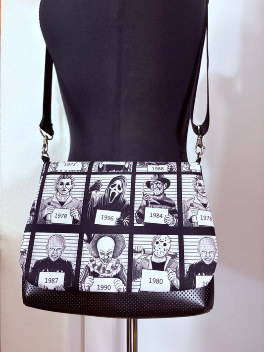 Killer mugshots flap crossbody bag