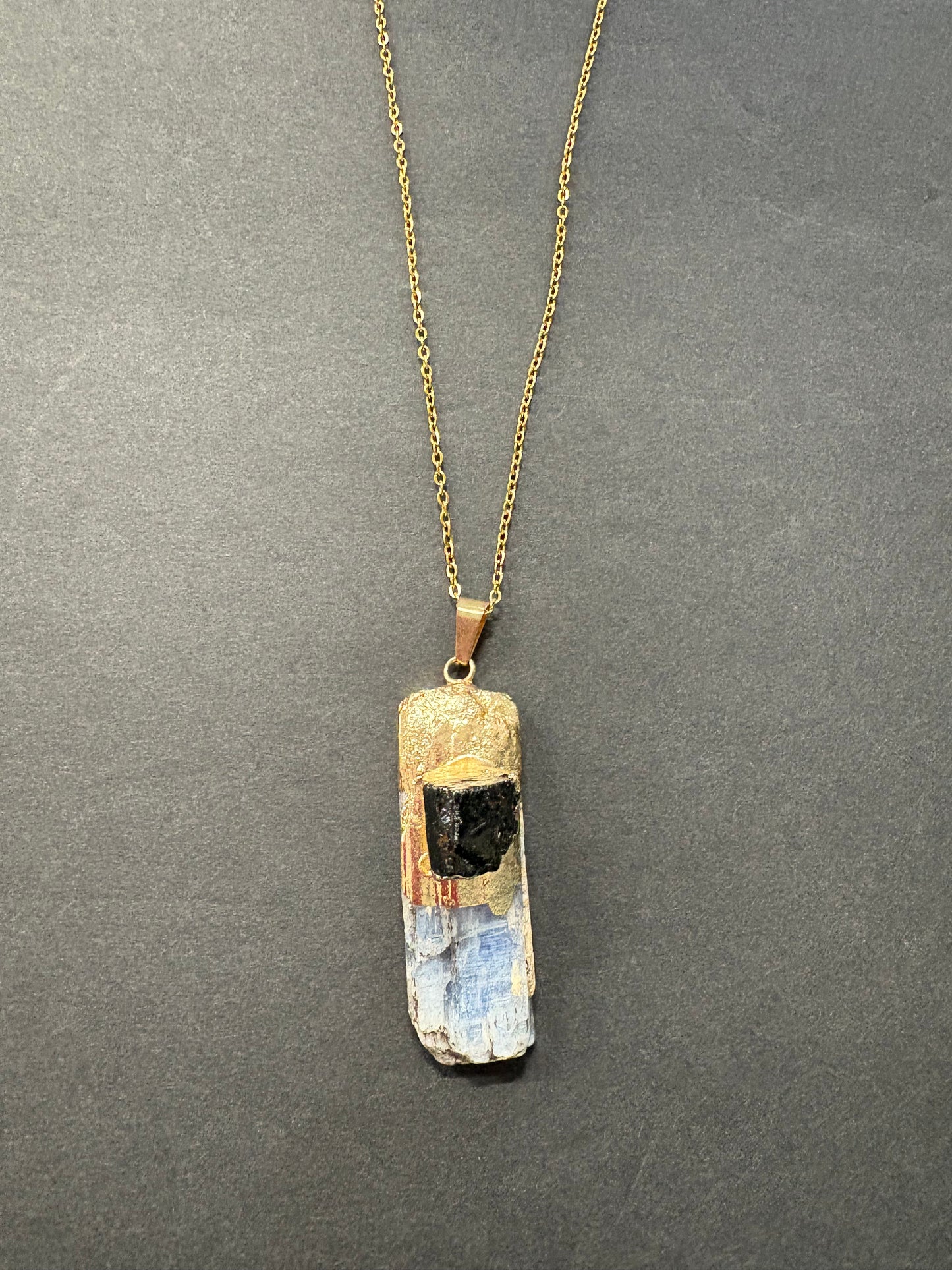 Kyanite and tourmaline pendant necklace