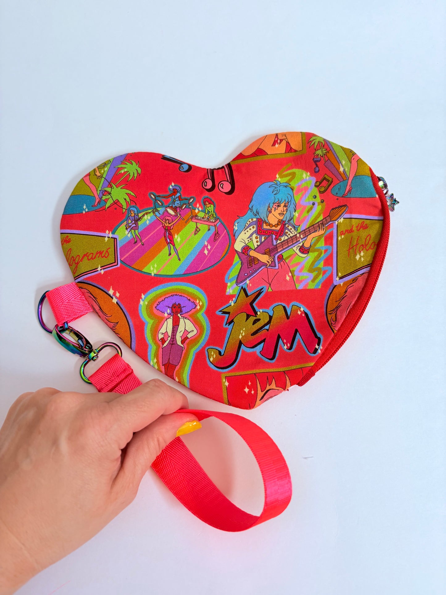NEON PINK JEM HEART WRISTLET POUCH