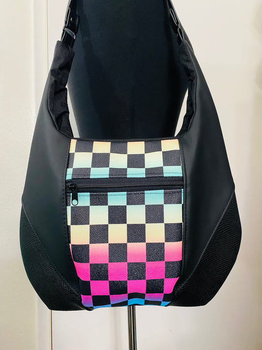 80’s ombré rainbow checkered HOBO SLOUCH TOTE