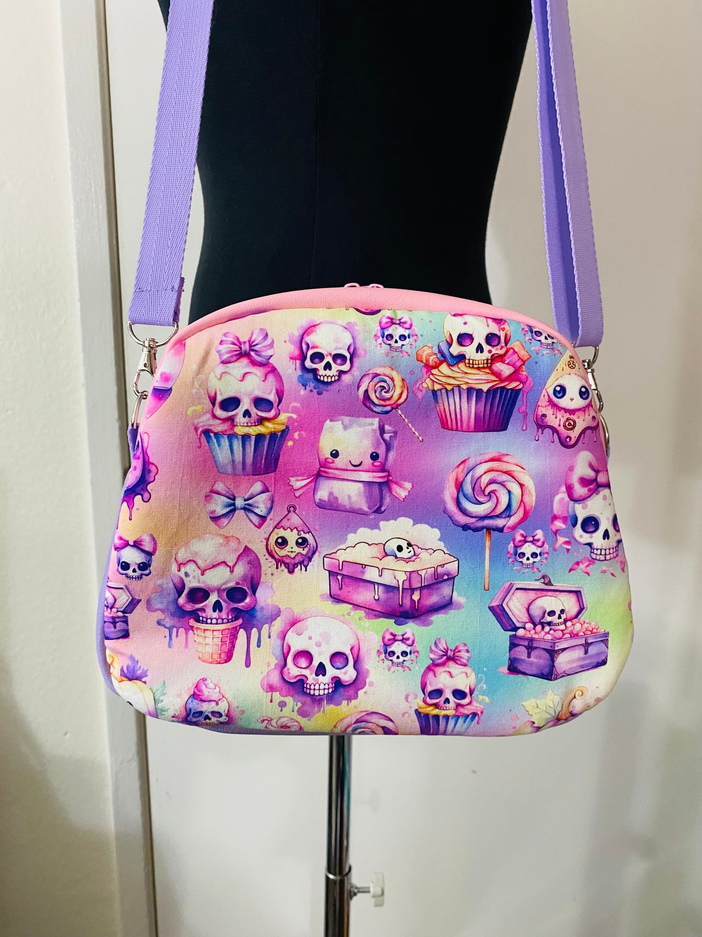 Cupcakes and skulls crossbody bowler