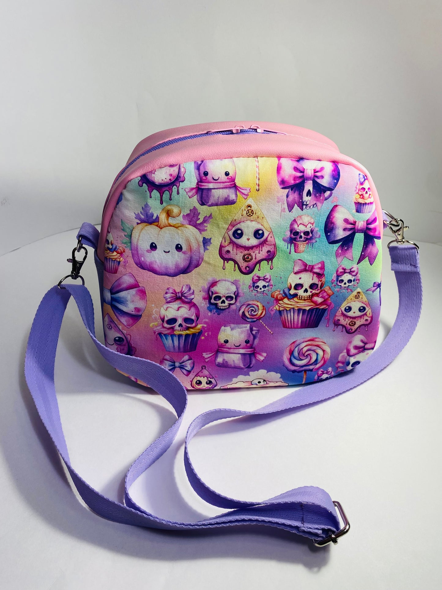 Cupcakes and skulls crossbody bowler