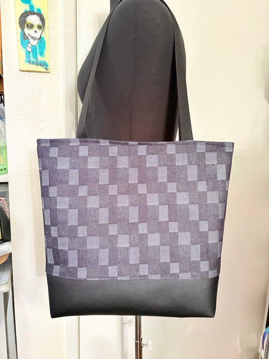 Denim checkered tote bag