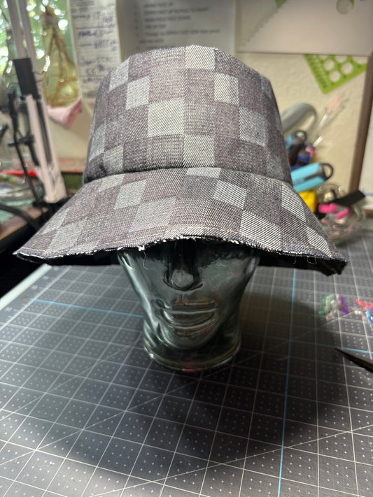 Denim checkered reversible bucket hat
